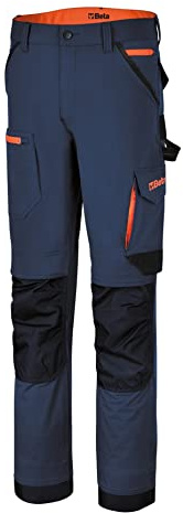 BETA 7650B - Pantaloni da Lavoro Multitasche Elasticizzati in Nylon con Cavallo antistrappo, Vita Alta, Tasche per Ginocchiere, Tasche Posteriori e Fondo Gamba rinforzati - Blu