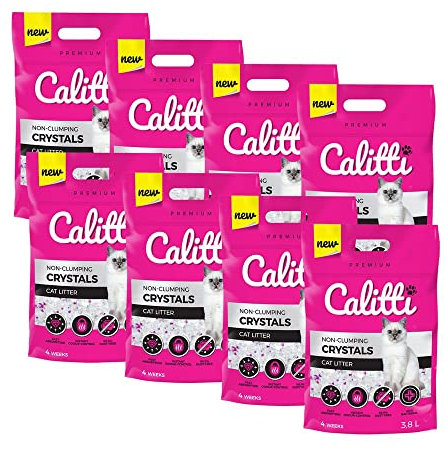 KAHU by CALITTI Micro Silikat Katzenstreu • Premium Crystals Silikatstreu • Saugstark Kiselgel • Katzensand • Staubfrei • Klumpfrei • 8er Pack (30,4L) • Feinheit: Crystals