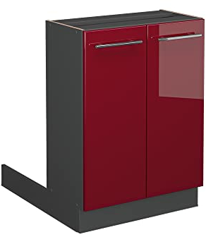 Vicco Isla de Cocina Fame-Line, Rojo Burdeos Alto Brillo/Antracita, 60 cm sin encimera
