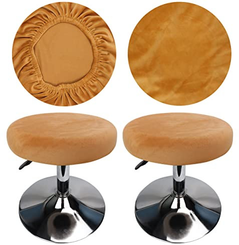 HuaLiSiJi Hockerbezug Rund Luxuriöser Stoff, Durchmesser 30-40cm, Rund Dehnbar Knitterfrei Waschbar Staubdicht Hocker Bezug (2PCS Khaki)