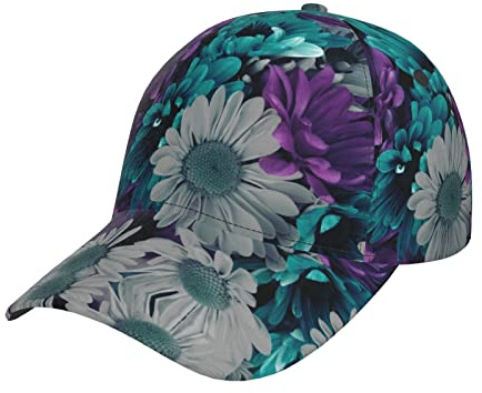 Hintergrund mit Nacht Schmetterlinge Baseball Cap Snapback Hut für Männer & Frauen mit verstellbarem Kopfband Band, flache Bill Hats, Violette und blaugrüne Blumen, EinheitsgröÃŸe