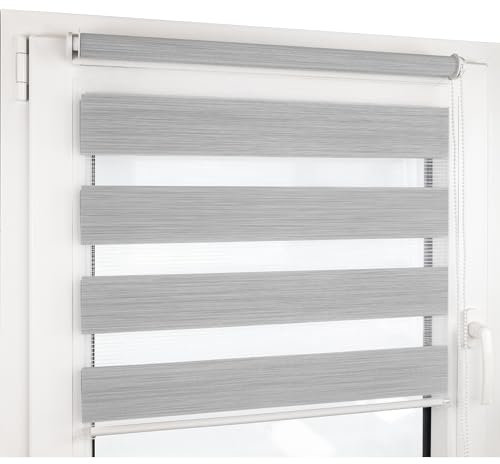 Deco4Me Doppelrollo Klemmfix ohne Bohren - 80 x 200 cm, Hellgrau meliert - lichtdurchlässig & Blickdicht - Duo Rollo für Fenster innen, Klemmrollo - Stoffbreite 76 cm