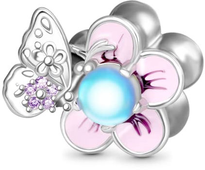 GNOCE Fleur Pendentif Charm 925 argent sterling Dangle Charms Fit Bracelets/Collier Bijoux Cadeau Pour Femme Fille Épouse Fille (Fleurs de cerisier)