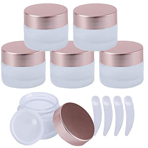LusDoly 6 Pièces 50 ml / 50g Transparent Mat Pots Cosmétiques en Verre Vides avec Couvercle à Vis en Alu Rose Contenant Cosmétique Pots de D'échantillon de Voyage pour Lotions de Crèmes DIY