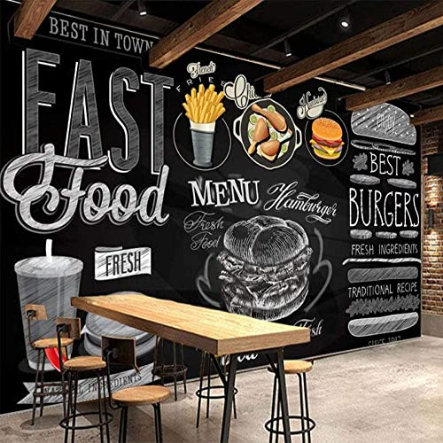 Tv Hintergrund Tapete - Tafel Handgezeichnetes Fast-Food-Burger-Restaurant Tapete Wohnzimmer Dekoration Nahtlose 3D Wandbild Tapete Wohnzimmer Schlafzimmer Abziehen Und Aufkleben Wan 140(B) x70(H) cm
