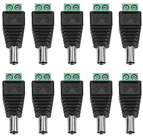 10 Stück DC Power Stecker DC Barrel Jack auf 2Pin Terminal Block Adapter 2,1 Mm DC Terminal Jack Terminal Adapter Stecker für CCTV Kamera 5,5 * 2,1 Mm