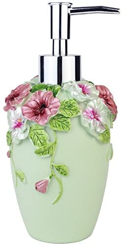 Vintage Seifenspender, Blumenlotionseifenspender mit luxuriösem dekorativem Harz – bunt von Hand bemalt, Seifenspender für Badezimmer, Küche, Theke, Schönheitssalon, Hotel (10oz/300 ml, grün)