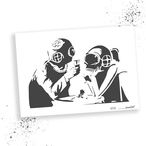 LaserCad Schablonen BANKSY Streetart (B058, Think Tank Cuple, DIN A2) Stencil für Graffiti, Airbrush, Kunst, Deko, zum Malen