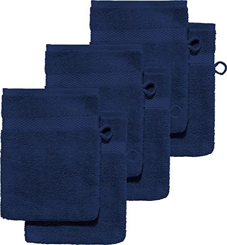 Erwin Müller Waschhandschuh 6er-Pack, Serie Sindelfingen, 100% Baumwolle dunkelblau Größe 15x21 cm - Kochfest und trocknergeeignet, saugstarke, langlebige Wohlfühlqualität