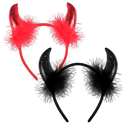 Teufelshörner, 2 Stück Teufel Ohren, Haarband Haarreifen, Cosplay, Perfektes Zubehör Für Halloween, Karneval und Kostümpartys, Halloween Geschenk für Erwachsene und Kinder Parteien (Rot, Schwarz)