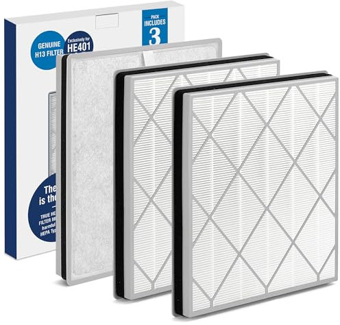 Nisreen HE401 Filter Replacement for Shark Air Puri-fier 4 Filter Replacement, Compatible with Shark Air Puri-fier 4 HE400 HE401 HE402 HE405, 3-Pack H13 True HEPA with Advanced Odor Lock Filter