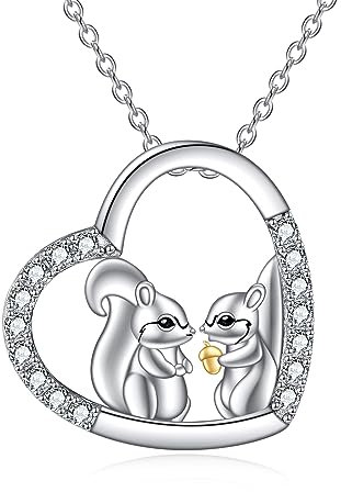 YAFEINI Eichhörnchen Kette für Damen Sterling Silber Eichhörnchen Anhänger Halskette Eichhörnchen Schmuck Geschenk für Frauen Mädchen Freund Tochter