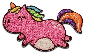 Mono-Quick Pummeliges Einhorn Aufnäher zum Aufbügeln Fantasy 2,5 x 4,2 cm Bügelbild für Kinder Mädchen mit Glitzer Regenbogen Prinzessin, Bastel DIY Mitbringsel Kindergeburtstag Geschenk