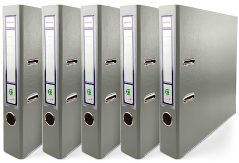 Netuno 5x Ring-Buch grau DIN A4 2-Ring-Mechanik 5cm Ringmappe a4 schmaler Aktenordner a4 schmal Aktenordner dünn Kunststoffordner a4 einfarbig Ordner Dokumente Ringbuch Ordner Schulordner