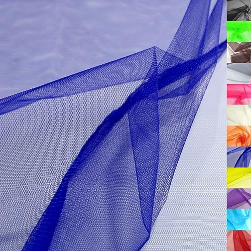 TOLKO Tüll Meterware für Vorhang Kleid Hochzeit Party Deko zum Nähen Dekorieren Basteln | feiner Netzstoff uni Tüllstoff als Dekostoff durchsichtig zart | 180cm breit Tüll Stoff Meterware (Blau)
