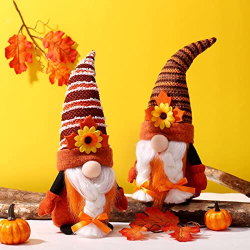 ACAREY 2 Stück Herbstdeko Wichtel Figuren, Ahorn Sonnenblume Herbstdeko Wichtel, Erntedankfest Thanksgiving Deko Wichtel Deko Figuren Herbsternte Wichtel Für Inn, Tischdeko, Geschenke