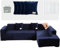 TOPCHANCES Samt Sofabezug 1 2 3 4 Sitze,Sofabezüge Ecksofa L Form,Sofa Überwürfe Stretch Couchbezüge mit 4 Kissenbezügen Universal für Couch Cover Möbelbezug（3+3 Sitze,Navy Blau）