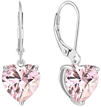 JO WISDOM Damen Hängende Ohrringe Herz Silber 925 mit 3A Zirkonia Kristall Oktober Geburtsstein Turmalinfarbe,Schmuck für Frauen