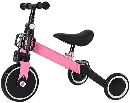MAYMAR Homewell Triciclo bambino evolutivo, Kinderkraft Velo Triciclo 2 in 1, con Draisienne e Ride Funzione, Regalo Bebe 1-5 Anni senza Freni (04, Rosa)