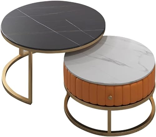 Juego de Mesa Nido de 2 mesas auxiliares para sofá, Mesa de Centro con Estante de Almacenamiento y Patas con Estructura de Metal, Resistentes y duraderas para Sala de Estar, balcón y jardín