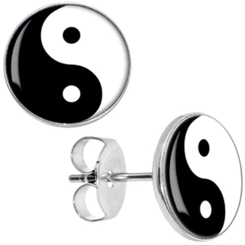 BlackAmazement 2er Set 316L Edelstahl Ohrstecker Ohrringe Yin Yang Taijitu Symbol schwarz weiß Herren Damen (8mm)
