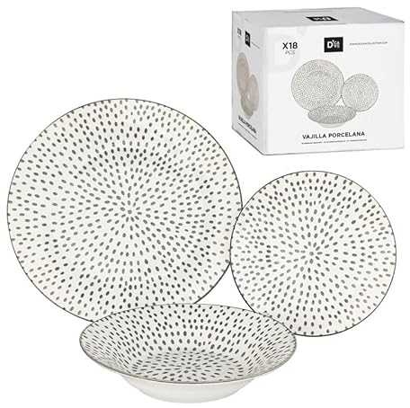 ROCKING GIFTS Vajilla de 18 Piezas en Color Gris - Juego de Platos, Tazas y Cubiertos