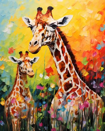 Acryl-Bild 80 x 100 cm: Giraffe auf der Wiese, Gemälde von Öl auf Leinwand (209767825)