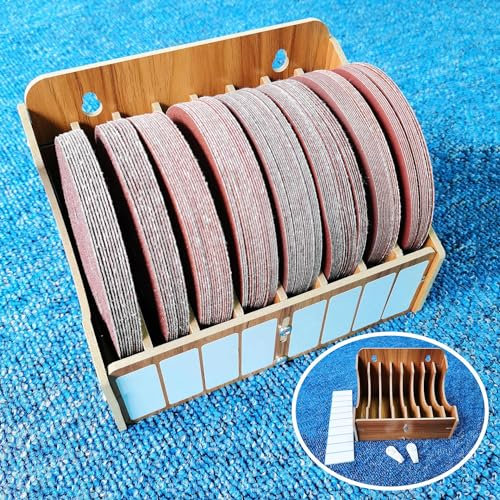 ZYRELYNX 8-Tier Upgraded 5 Inch Sandpaper Organizer, Sandpaper Storage Holder Fit for Sanding Discs 5 Inch, Woodworking Tool Box Organizers and Storage Rack (Excluding Sandpaper), 1 Pack, Brown