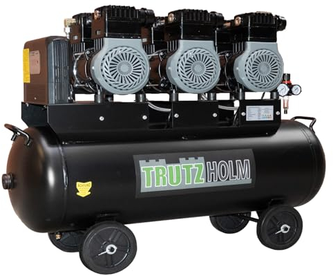 TRUTZHOLM Flüster Kompressor innenbeschichtet 100L Kessel Kompressor, ölfrei, 8 bar, 4500 W, Ansaugleistung 738 L/Min, 62 dB