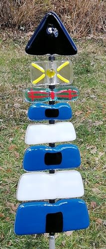 Gartendeko Gartenstecker beweglich Glas Skulptur Leuchtturm Blau Maritime Deko, Nordsee, Ostsee, Ahoi