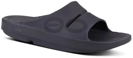 OOFOS OOahh Slide, mattschwarzes Logo, leichte Erholungsschuhe, reduziert die Belastung auf Füße, Gelenke und Rücken, maschinenwaschbar, Damengröße 42, Mattschwarzes Logo, 14 Women/12 Men