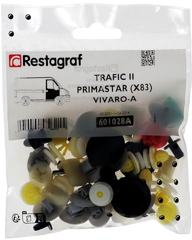 Restagraf - Kit de Fixations pour Portes Avant TRAFIC II, VIVARO-A, PRIMASTAR (X83) (05/2001 à 09/2014) - Kit Complet pour Réparation ou Remplacement - Réf. 601028A