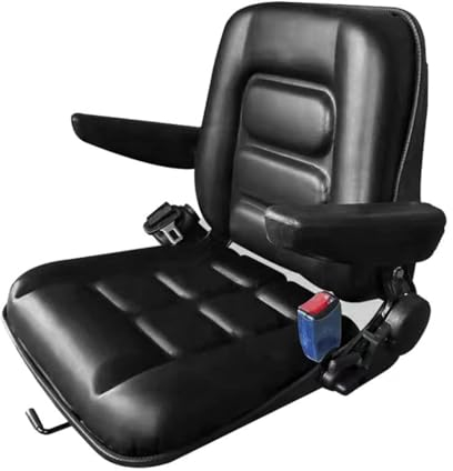 Klappbarer Universal-Rasenmähersitz,Wasserdichter Kunstledersitz mit 0-90°Armlehne & Einziehbarem Sicherheitsgurt,Schwarzer PVC-Gabelstaplersitz mit Verstellbarer R(Size:ohne Kopfstütze,Color:Schwarz)