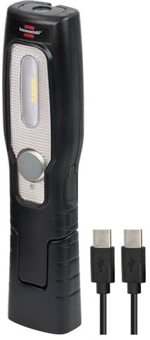 Brennenstuhl Lampe LED rechargeable HL 201 A/LED avec batterie rechargeable (250 + 70 lm, base pliable, lampe de travail pratique avec aimant et crochet, câble USB C inclus)