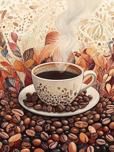 Bimkole 5D Diamond Painting Kits Zubehör Kaffeetasse, Blätter Diamant Malerei Kit Voll Runde Bohrer Malen nach Zahlen Malerei Stickerei Kreuzstich Diamond Dekoration 30x40 cm