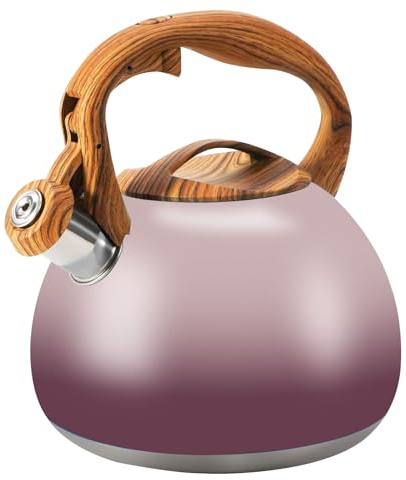 Foedo Tea Kettle Stovetop, 3.2Qt Stainless Steel Teapot, Wood Grain Handle Kettle, One-Button Switch,Tea,Coffee,(Purple Gradient)