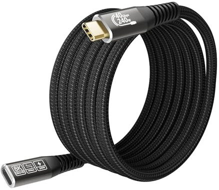 HOTUTUKI 2M USB-C Male to USB-C Female Extension Cable, 40Gbps Data Transfer, 8K Display, PD 240W, Compatible with Thunderbolt 3/USB 4/3/SSD eGPU, Laptops, Hard Drives, Docking Stations
