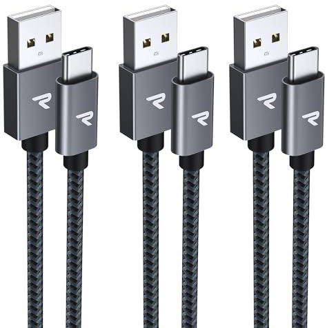 RAMPOW Cable USB C, Cable USB C Charge Rapide [1M+1M+2M/Lot de 3], Fil Chargeur Type C Nylon Tressé Compatible avec iPhone 17 Pro Max Air 16/15, Galaxy S24/S23/S22, iPad
