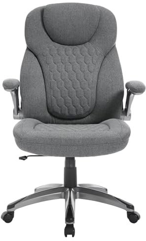 WOLTU Bürostuhl 200kg, Schreibtischstuhl ergonomisch, Chefsessel mit Kopfstütze Armlehnen, Höhenverstellbar Bürosessel für Büro Konferenzraum, Stoff, Grau