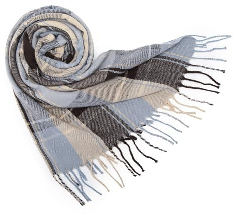 Boniyeah Damen Karierter Pashmina Schal - Langer Weicher Warmer Winterschal mit Quasten für Damen (Blau)