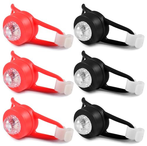 6 Stück LED Kinderwagen Licht,Wasserdichte Kinder Wagenlicht, 2 Modi Kinderwagen Licht, LED Silikonleuchten Silikon Buggylicht, Mehrzweck Kinderwagenlichter für Rucksack Baby Geschenk (Schwarz+Rot)