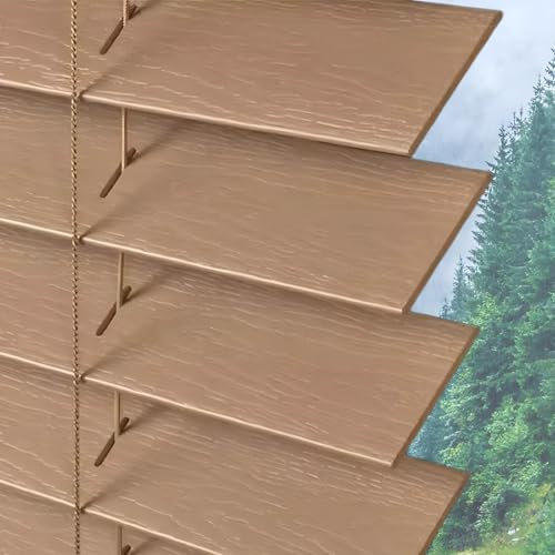 Eiauiuo Holz Venezianische Jalousie Window Blinds 50mm Breite Lamellen 2.8mm Dicke Sonnenschutz Verdunkelungs Horizontal Jalousien Wasserdicht Anti-Schimmel Jalousette für Balkon Küche Badezimmer Büro