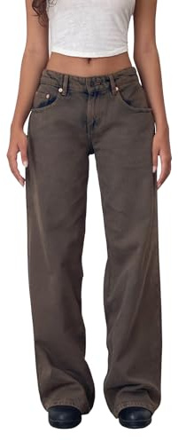 LYSINK Women Wide Leg Jeans Loose High Waisted Straight with Pockets Pants Summer Spring Casual Denim Long Trouser (Ba Dark Brown, XS)