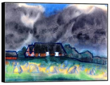 SDYSKKUG Emil Nolde Bild. Berühmte Leinwandbilder Druck auf Leinwand. Bauernhof am Abend. Kunstdruck Reproduktion Fertig zum Aufhängen 40x30cm Schwarz Rahmen