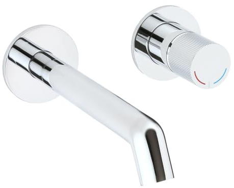 Milano Lune Wall Mounted Bathroom Basin Mixer Tap Round Ribbed Handle - Chrome