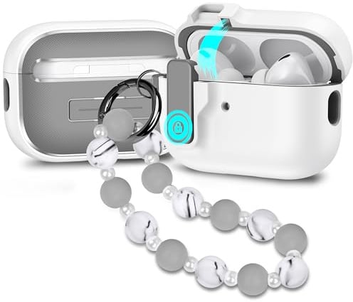 Kompatibel mit AirPods Pro 2 Hülle Security Lock Automatische Pop-up Schutzhülle für AirPods Pro 2./1.Generation Case Cover mit Handschlaufe Weiß
