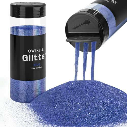 OWLKELA 170g/5.99oz Fine Glitter, Blue Glitter Powder for Sesin, Art & Craft, Nail, Hair, Face, Body, Slime, Festival Cosmetic Powder for Painting, Candle/Soap Making, Waxing