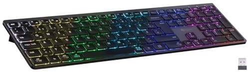 GeneralKeys Keyboard: Akku-Funktastatur mit Bluetooth, Scissor-Tasten, 7 Farben, QWERTZ (Tastatur kabellos, Multimedia Tastatur, RGB)
