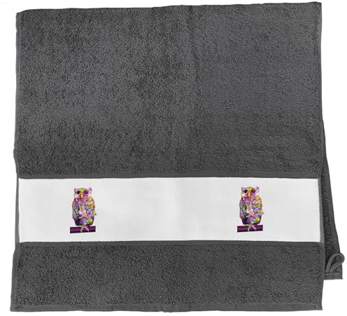 Huuraa Handtuch Eule Colorful Geschenk | 50x100cm Graphite Baumwolle Handtuch Geschenkidee Graues Gästehandtuch mit Motiv Gästetuch Weich und Saugstark