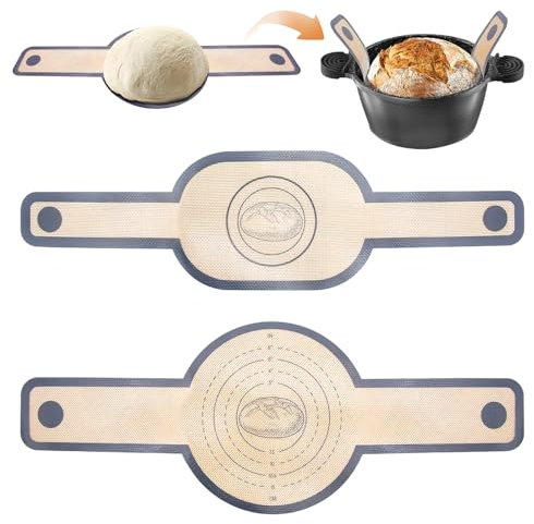 2 Stück Silikon Backmatte für Dutch Oven,Wiederverwendbare Silikon Backmatte Brot mit Langen Griffen,Leicht zu Reinigen,Brotbackmatte für Brottopf,Teig,Backofen